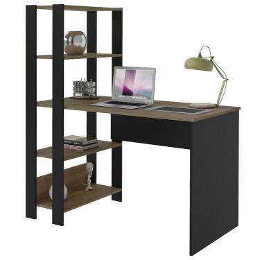 Imagem de Mesa Escrivaninha Retangular Mach Industrial MDP 120 cm Preto com Prateleiras para Escr...