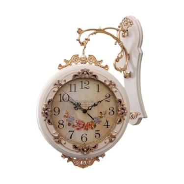 Imagem de WeiLaiKeQi Relógio de parede duplo lado decorativo, relógio de fazenda, não -taque, silencioso, redondo, relógios pendurados, antigo para sala de estar, Branco