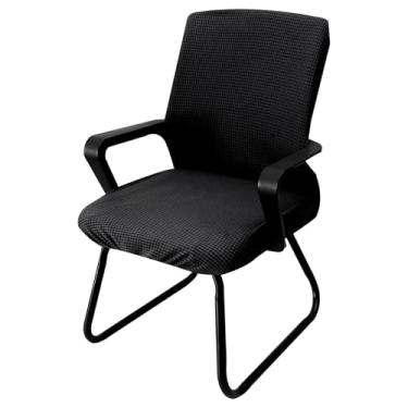Imagem de bigjvbfv Capa de cadeira de braço de cor sólida, elegante, decorativa, capa de cadeira multiuso, para sala de reuniões de escritório (1, preta)