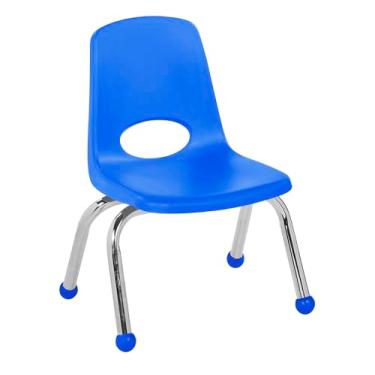 Imagem de Cadeira escolar empilhável de 25,4 cm, assento de estudante empilhável com pernas de aço cromado e deslizadores esféricos; para pré-escola, sala de aula ou escola em casa - azul, 11553-BL