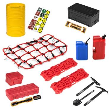 Imagem de RC Crawler Car Decoration Kits Mini Luggage Net,Simulation Luggage,Camping Box,Oil Drum,Fuel Tanks,Recovery Board,Mini Shovel & Axe & Pickaxe Tools for 1/10 Trx4 Trx6 Axial SCX10 Redcat GEN 7 8 Rc4wd