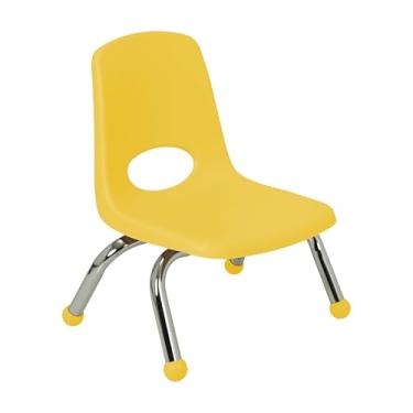 Imagem de Cadeira escolar empilhável de 20 cm, assento de estudante empilhável com pernas de aço cromado e deslizadores esféricos; para creche, pré-escola e ensino em casa - amarelo, 14749-YE