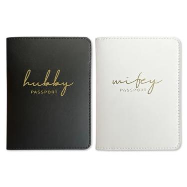 Imagem de Carteira de passaporte Sr. e Sra. Presentes de casamento para casais 2025, porta-passaporte para viagem, itens essenciais de viagem para lua de mel, Wife & Hubby, 4*6
