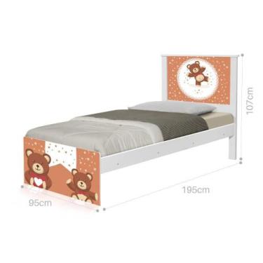 Imagem de Cama Solteiro com Cabeceira Adesivada Ursinhos de Pelúcia - CASA H