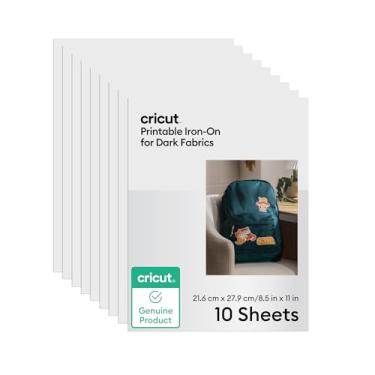 Imagem de Cricut Para impressão de tecidos escuros, 20 folhas (21,6 cm x 28 cm) - HTV de impressão compatível com impressoras jato de tinta - Para máquinas Joy Xtra, Explore, & Maker