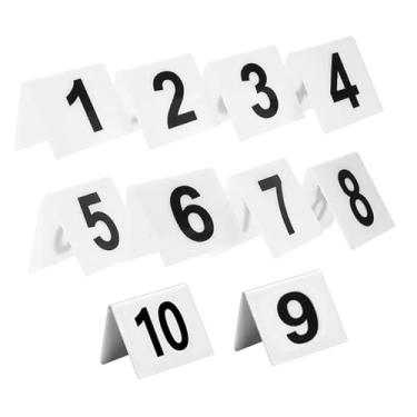 Imagem de Fancyes 10 peças de números de mesa, 1-10 cartões de tenda, suporte de acrílico minimalista, cartões com números de dois lados, placas para festa,
