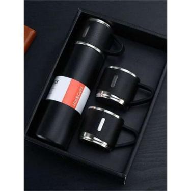 Imagem de caneca Kit Garrafa Térmica Vacuum Bottle Inox 500ml + 3 Xícaras Bebida