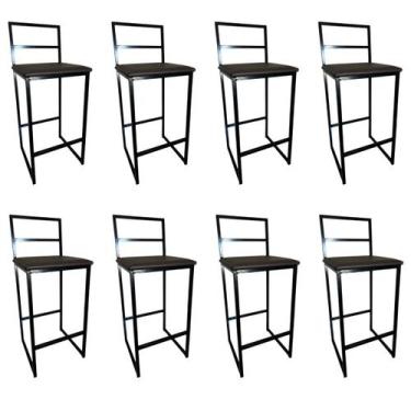 Imagem de Kit 8 Banqueta Alta decoração cozinha área externa Madri Assento Marro