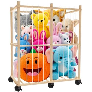Imagem de JinhzWin Armazenamento de animais de pelúcia, zoológico, madeira, madeira, organizador de brinquedos macios, suporte de brinquedo de pelúcia, organizador de berçário