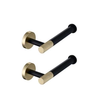 Imagem de Conjunto de banheiro preto e dourado - Toalheiro e porta-escova de papel higiênico | Aço inoxidável, 4 peças, 2 porta-papel