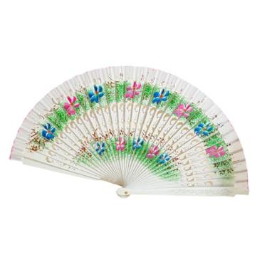 Imagem de YIJU Ventilador de mão dobrável multifuncional retrô para festas de cosplay e acessórios de dança, Branco