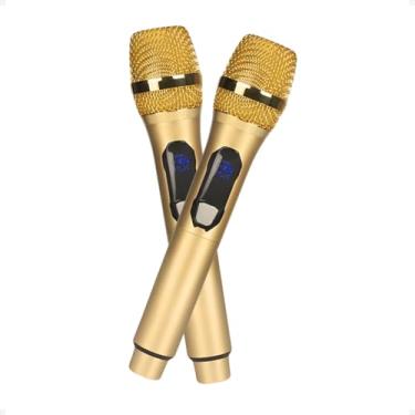 Imagem de Microfone Dinâmico Duplo UHF Sem Fio, Profissional, Ideal para Festas, Eventos, Karaokê, Palestras e Aulas, Captação de Premium, Alcance Longo, Receptor Inclusos M87 (Dourado)