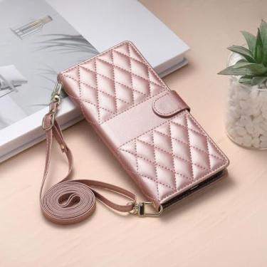 Imagem de HJZSZX Para iPhone 12 Mini Long Lanyard Crossbody Couro Carteira Cartão Capa de Telefone Flip Cover (Para iPhone 12 Mini/Rosa)