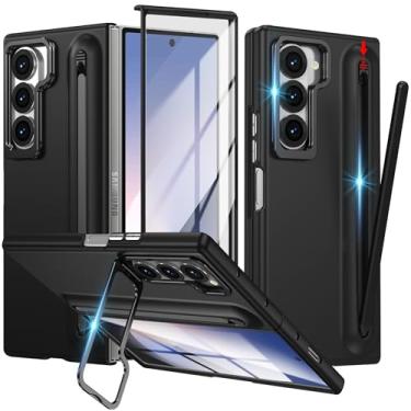 Imagem de YQODSZ Capa para Samsung Galaxy Z Fold 5 com suporte para caneta S e Stylus, [Suporte para moldura da câmera] Capa de telefone com compartimento para caneta com protetor de tela fosco PC bumper