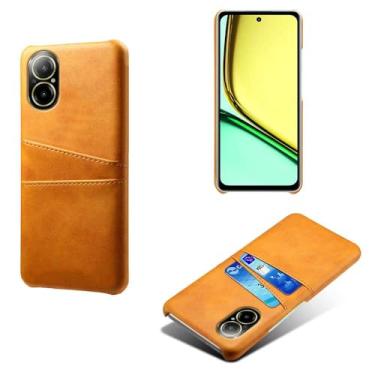 Imagem de Capas Compatível com OPPO Realme C67 4G,tampa protetora de couro falso,design de saco de cartão com 2 fendas de cartão atrás,proteção anti-impressão digital e anti-gota-Yellow