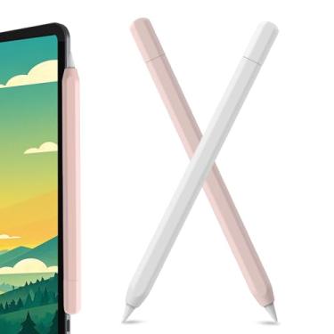 Imagem de SSS·GRGB Estojo de silicone ultrafino para Apple Pencil (USB-C) 2023, acessórios para Apple Pencil, toque duplo, capa para lápis de silicone (branco e rosa claro, pacote com 2)