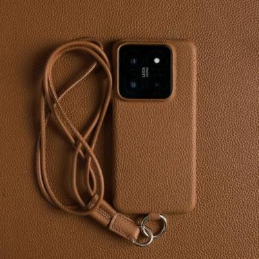 Imagem de Capa de couro de luxo para Xiaomi 14T Pro 14pro 13pro 11T 13Ultra com alça transversal e cordão, marrom, para Xiaomi 12