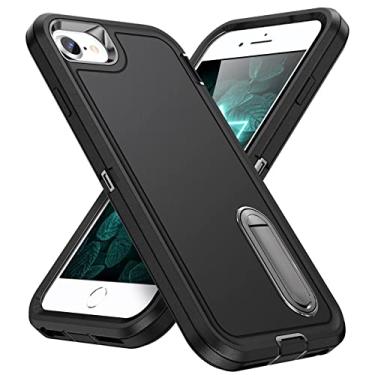 Imagem de IDweel Capa para iPhone SE 2022 (3ª geração), capa para iPhone SE 2020 (2ª), capa para iPhone 8/7/6S/6 com suporte, capa rígida protetora antiarranhões resistente à prova de choque para iPhone SE 2/3nd, iPhone 6S/6/7/8, preta