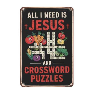 Imagem de ZHIQUN Jesus Palavras Cruzadas Decoração de Parede Vintage 20 x 30 cm Ideal para Casa, Cozinha, Banheiro, Sala de Estar, Pátio, Sala de Aula, Garagem e Mais