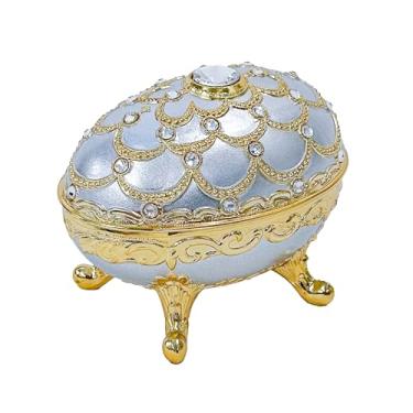 Imagem de Haelo Elegante caixa de joias musical em forma de ovo toca sintonia Canon 7,6 x 10,2 cm antimônio com pedras de cristal ornamentadas douradas e prateadas