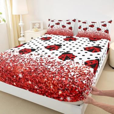 Imagem de Jogo de cama solteiro fofo joaninha preta, joaninha, besouro, inseto, rústico, decoração de quarto de meninas, meninos, geométrico, bolinhas, glitter, 1 fronha (Sem plana)