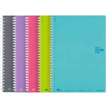 Imagem de KOKUYO Caderno forrado em espiral, pacote com 5, diário pastel de 25 x 18 cm, cadernos de anel macio B5 com pontos pautados de 6 mm, 80 folhas, caderno de 1 assunto, anotações para a escola