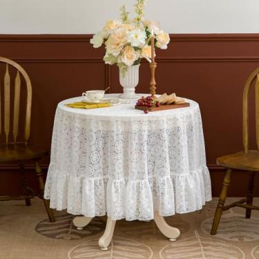 Imagem de GLORY SEASON Toalha de mesa redonda de renda com estampa de flores e folhas, capa de toalha de mesa branca marfim para casamento, buffet, festas, eventos, férias e fazenda, cozinha, decoração de