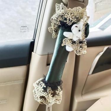 Imagem de MINGZAIQIPEI Acessórios interiores automotivos estilo renda verde bonito carro quatro estações ajuste universal maioria dos carros SUV (2 peças ombreira)