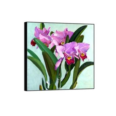 Imagem de BMZFYBS Quadro preto - arte de parede em tela de flores pinturas famosas - decoração de imagens - Orquídeas - pôster e impressões para sala de estar 30 x 30 cm 12 x 12 pol