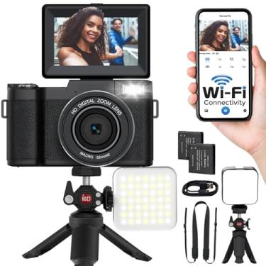 Imagem de novzzovaz Câmera Digital 5K Com Wi-Fi, 64 Mp, Foco Automático, Full Hd, Vlogs Para Youtube, Fotográfica Tela Flip, Luz Selfies Iniciantes, Minitripé, Baterias