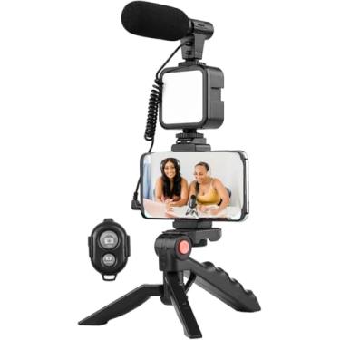 Imagem de Tripé Suporte de Celular Gravação 5 em 1 com Ring Iluminação Led Microfone Vídeo Vlog Bluetooth Estabilizador