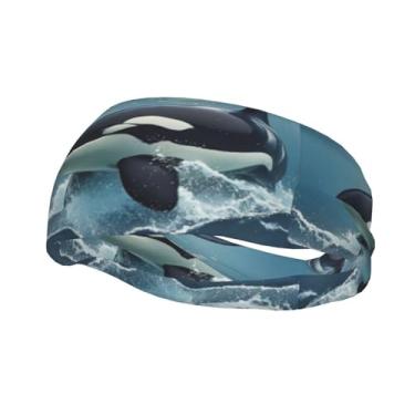 Imagem de Bandanas de corrida para homens e mulheres, orca, baleia assassina, faixas de suor esportivas com absorção de umidade, moda atlética, lenço de cabeça elástico para tênis, basquete, corrida