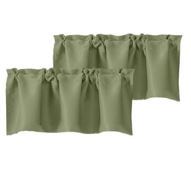 Imagem de Chyhomenyc Sanefas verdes sálvia para janela, cortinas curtas que escurecem o quarto para cozinha, quarto, sala de estar, varão com bolso para varão, tratamento de janela pequena, painéis de beliche
