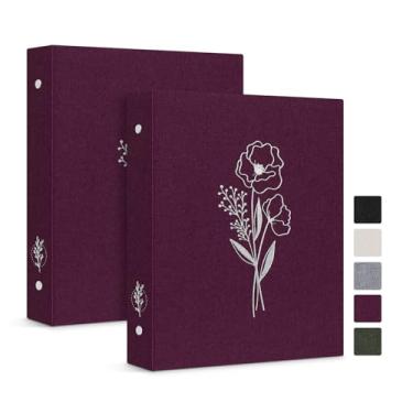 Imagem de Lanpn A5 6 fichário pequeno tamanho carta 2 pacotes, capa de linho anéis redondos de 1,9 cm comporta papel A5 para coleções de diário escolar de escritório em casa (Roxo)