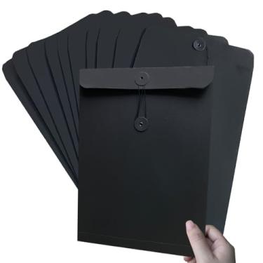 Imagem de Pasta de arquivo de papel Kraft A4 com 10 peças, pasta de envelope de arquivamento preta, pasta de documentos de projeto com fecho de cordas, suporte de apresentação, bolsa organizadora de cartas