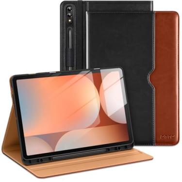 Imagem de DTTO Capa Fólio de Couro Premium para Samsung Galaxy Tab S9 Plus/S9 FE Plus 5G 12,4 Polegadas 2023, Com Alça de Mão e Suporte para Caneta S, Preto e Marrom