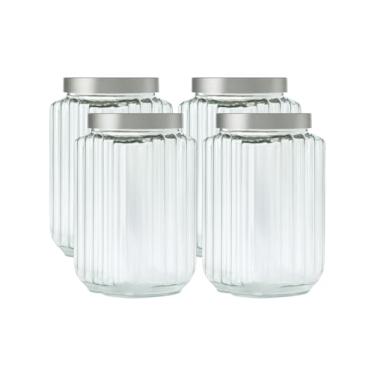 Imagem de Kit 4 Potes Plástico Porta Mantimentos Fileto 2,5LT Grande Cozinha Plástico Multiuso (Cinza)