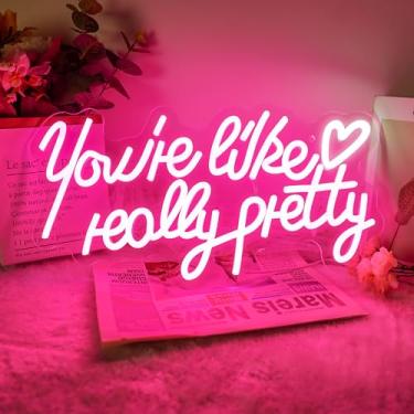 Imagem de You're Like Really Pretty Neon Sign, 42 x 21,8 cm, luz LED USB rosa para decoração de parede, letreiros reguláveis de neon para quarto de meninas, salão de beleza, despedida de solteira, presente de
