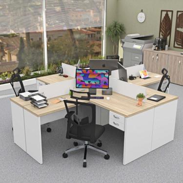 Imagem de Ilha De Mesas 30Mm Pe Painel 15Mm 1400X600 Em L C/ Gav