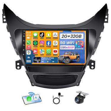 Imagem de Rádio estéreo automotivo para Hyundai Elantra 2011 2012 2013: 2G RAM + 32G ROM sem fio Carplay Android Auto Bluetooth, tela sensível ao toque de 9 polegadas com navegação GPS 5G WiFi HiFi FM RDS AHD