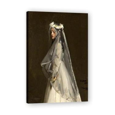 Imagem de Her First Communion John Lavery Classic Realist Portrait & War Scene Canvas Art – Decoração de parede de arte irlandesa para casa 20 x 30 cm emoldurada