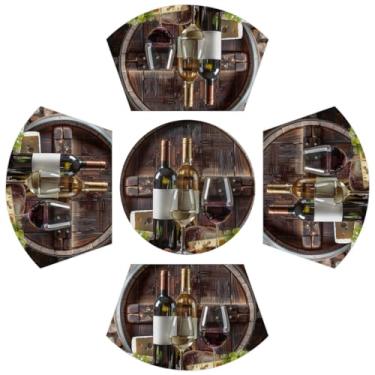 Imagem de Conjunto de 5 jogos americanos de mesa redonda com tapete redondo de mesa central, vinho de uva resistente ao calor, tapete de mesa de PVC antiderrapante para cozinha, mesa de jantar, decoração de