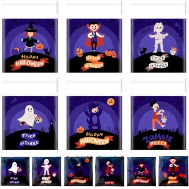 Imagem de Gersoniel 300 sacos autoadesivos de doces de celofane para biscoitos de celofane 9 x 10 cm, saco de plástico transparente assustador com 6 designs para lembrancinhas de festa de Halloween