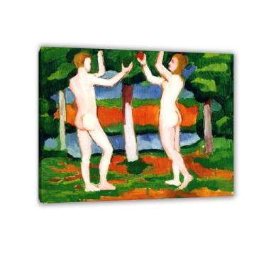 Imagem de SDYJ6GSW Impressão August Macke Pintura Adão e Eva Pôster Expressionismo Arte de Parede Famosa Reproduções de Pintura para Sala de Estar Decoração de Casa 50 x 40 cm Sem Moldura
