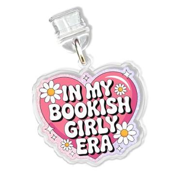 Imagem de Berloques In My Bookish Girly Era para Kindle para telefone, pingente de plugue de poeira de 3,5 cm Estética Bookish, amante de livros, rosa, porta de carregamento Lightning/tipo C Acessórios de