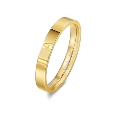 Imagem de YURZA Anéis de ouro 14K com inicial para mulheres, anéis de polegar não manchados, alianças de casamento para mulheres, anéis de letras personalizadas empilháveis para homens, Aço inoxidável, Sem