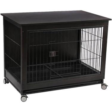 Imagem de Mesa De Cabeceira Decorativa Para Animais De Estimação Rústica Pesada Móveis De Caixa De Cachorro Gaiola De Madeira Móveis De Canil Mesa De Cabece, Black, 86 cm L x 68 cm W x 23 cm H