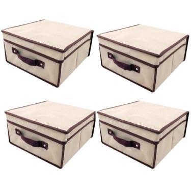 Imagem de Caixa organizadora rígida casita com tampa 28x30x15cm 4un, Bege