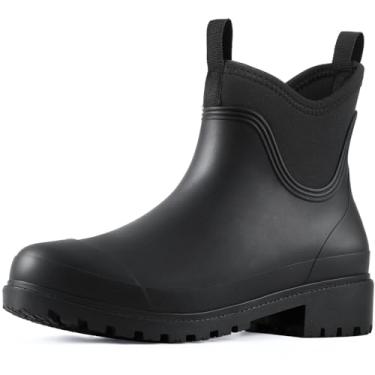 Imagem de Showave Bota de chuva feminina à prova d'água para jardim com forro confortável de borracha Mud Chore Bota de chuva Chelsea, Preto, 35