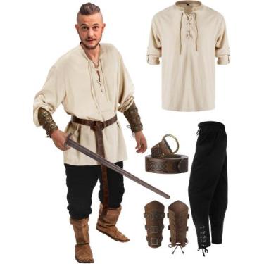 Imagem de Conjunto Renascentista Masculino Costume Jiuguva Halloween, 4 peças